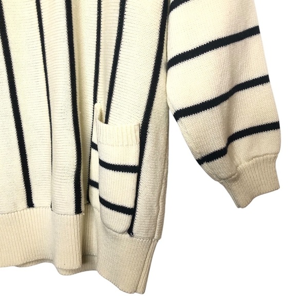 VINTAGE 80s Partners by Mervyns Cream Black Stripe Crewneck Tunic Sweater Medium - Picture 3 of 7